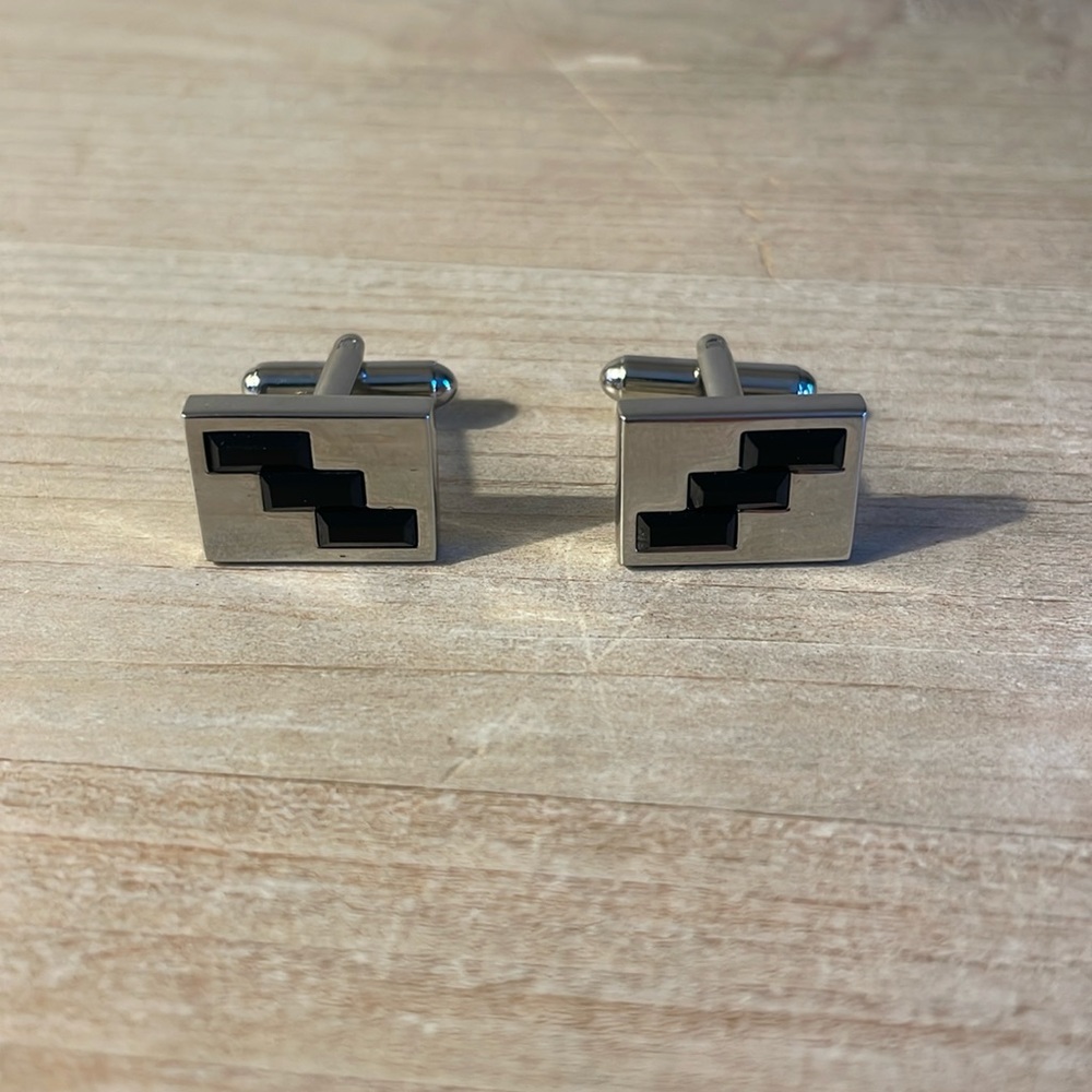 VGUC silver tone with black accents rectangle cuff links
